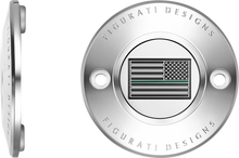 FIGURATI DESIGNS Timing Cover - 2 Hole - Green Line American Flag - Stainless Steel FD72-TC-2H-SS