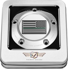 FIGURATI DESIGNS Timing Cover - 5 Hole - Green Line American Flag - Stainless Steel FD72-TC-5H-SS