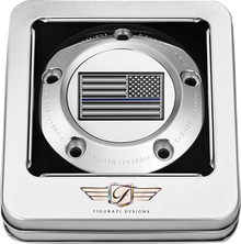 FIGURATI DESIGNS Timing Cover - 5 Hole - Blue Line American Flag - Stainless Steel FD70-TC-5H-SS