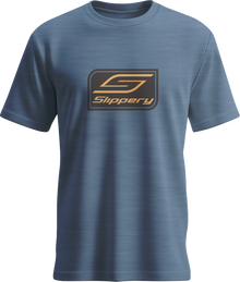 SLIPPERY Crest T-Shirt - Heathered Neptune Blue - Small 3030-25333