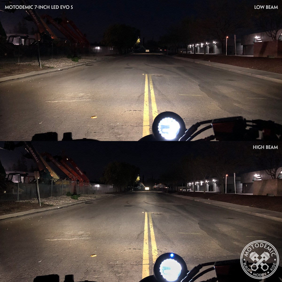Motodemic 7 inch Metric Style LED and Round Halogen Headlight Kit