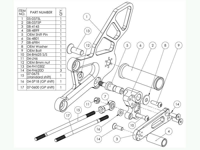 WOODCRAFT Honda CBR250 Complete Adjustable Rearset Kit - GP