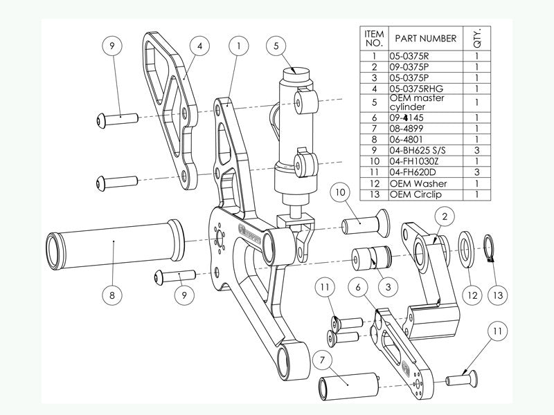 WOODCRAFT Honda CBR250 Complete Adjustable Rearset Kit - Standard Shift