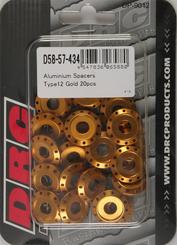 Aluminum Spacers Type 12 Gold M6x12mm 20/Pk