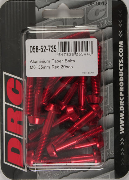 Aluminum Taper Bolts Red M6x35mm 20/Pk