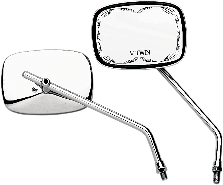 EMGO Mirror - Die-Cast - V-Twin Scrolled - Side View - Rectangle - M10 x 1.25 - Chrome - Left 20-21750