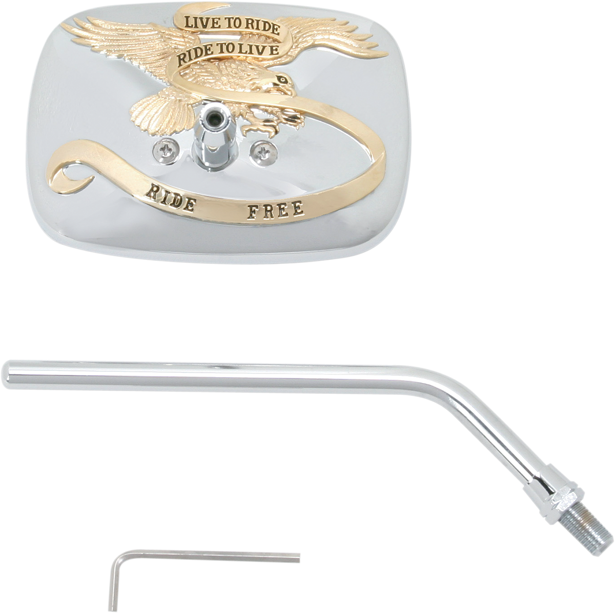 EMGO Mirror - "Ride Free" - Side View - Rectangle - M10 x 1.25 (Left Hand) - Gold/Chrome - Right 20-31759A