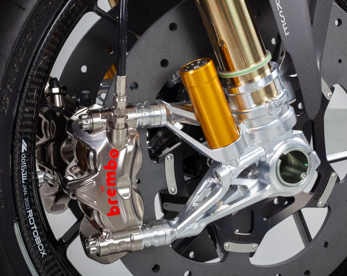 Motocorse 108mm (OE) Billet Fork Lowers "GP STYLE" (Caliper mounts) for Pressurized Ohlins front forks for Ducati Pangiale / Streetfighter V4 S / R / Speciale, V2 S / R models