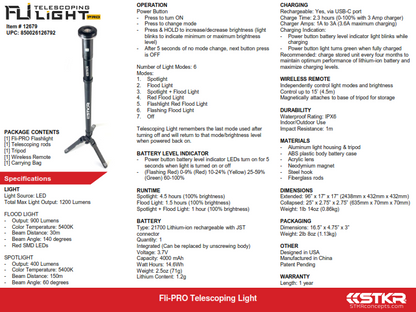Fli Pro Telescoping Light 8' With Removable Flashlight