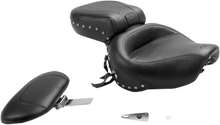 MUSTANG Seat - Wide Touring - With Driver Backrest - One-Piece - Chrome Studded - Black w/Conchos 79237