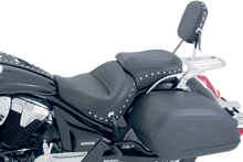 MUSTANG Seat - Wide - Touring - Without Backrest - One-Piece - Chrome Studded - Black w/Conchos 76640