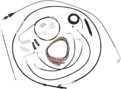 LA CHOPPERS Complete Black Vinyl Braided Handlebar Cable/Brake Line Kit - 18"-20" Handlebars - '07 FLH LA-8005KT2B-19B