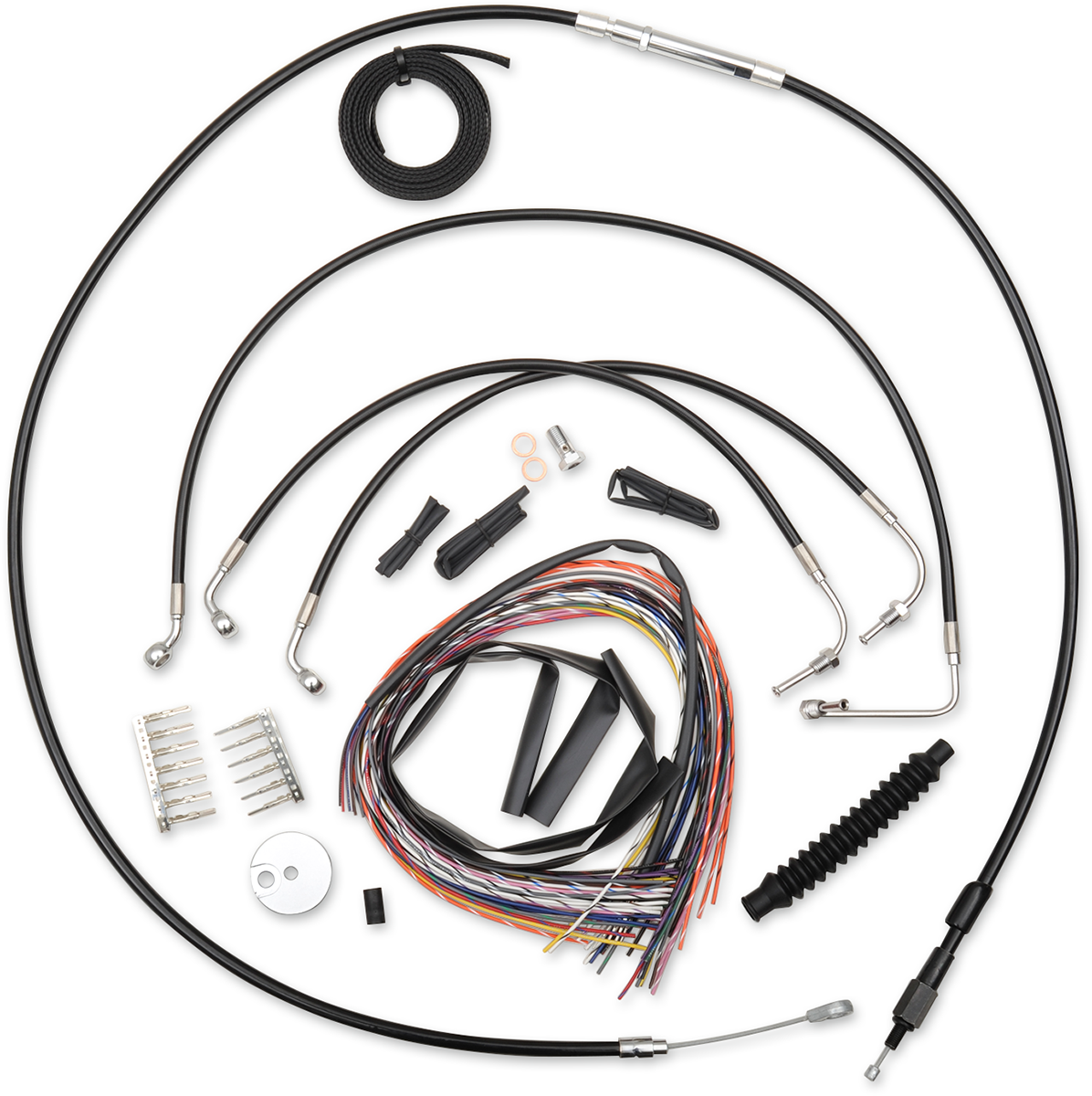 LA CHOPPERS Complete Black Vinyl Braided Handlebar Cable/Brake Line Kit - Mini Handlebars - '08-'13 FL LA-8010KT2-08B