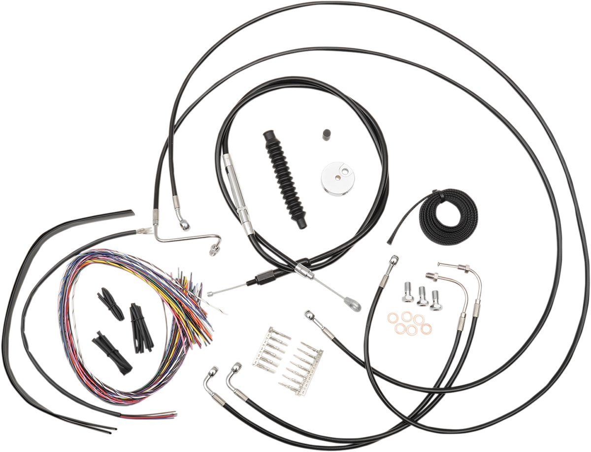 LA CHOPPERS Complete Black Vinyl Braided Handlebar Cable/Brake Line Kit - 15"-17" Handlebars - '08-'13 FLH LA-8051KT2-16B