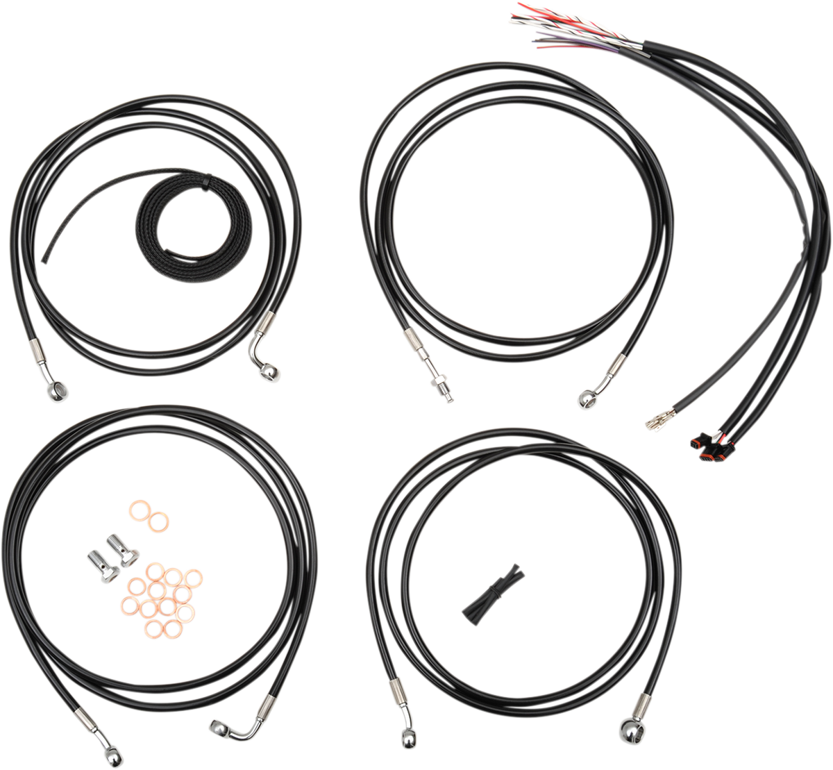 LA CHOPPERS Complete Black Vinyl Braided Handlebar Cable/Brake Line Kit - 15"-17" Handlebars - '14-'15 FLH LA-8052KT2-16B