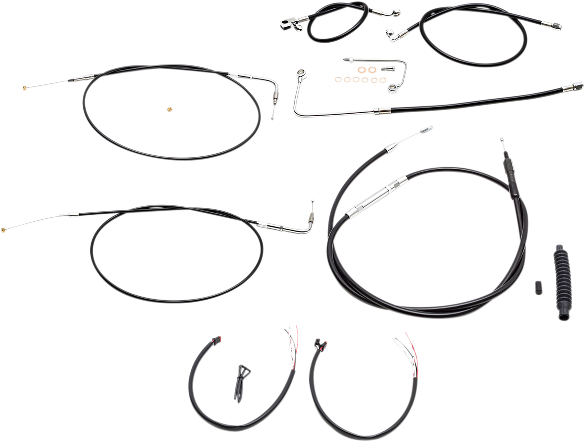 LA CHOPPERS Complete Black Vinyl Braided Handlebar Cable/Brake Line Kit - 12"-14" Handlebars - '15 FLS LA-8151KT2A-13B