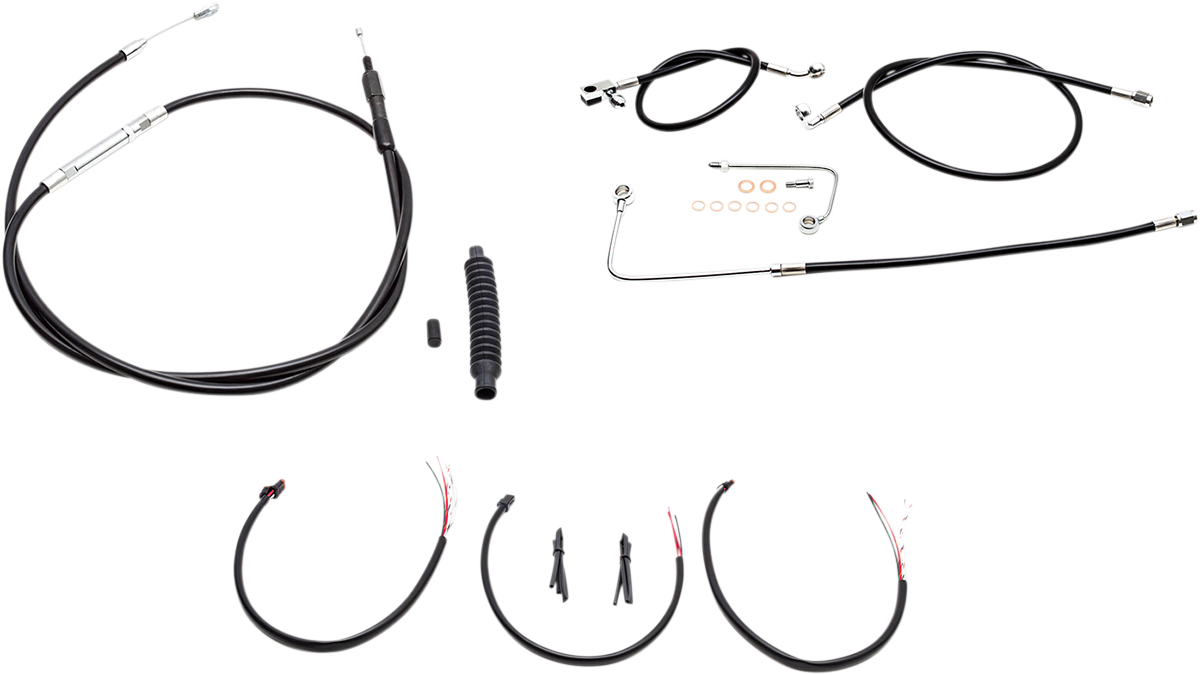 LA CHOPPERS Complete Black Vinyl Braided Handlebar Cable/Brake Line Kit - Mini Handlebars - '16-'17 FLS LA-8151KT2B-08B