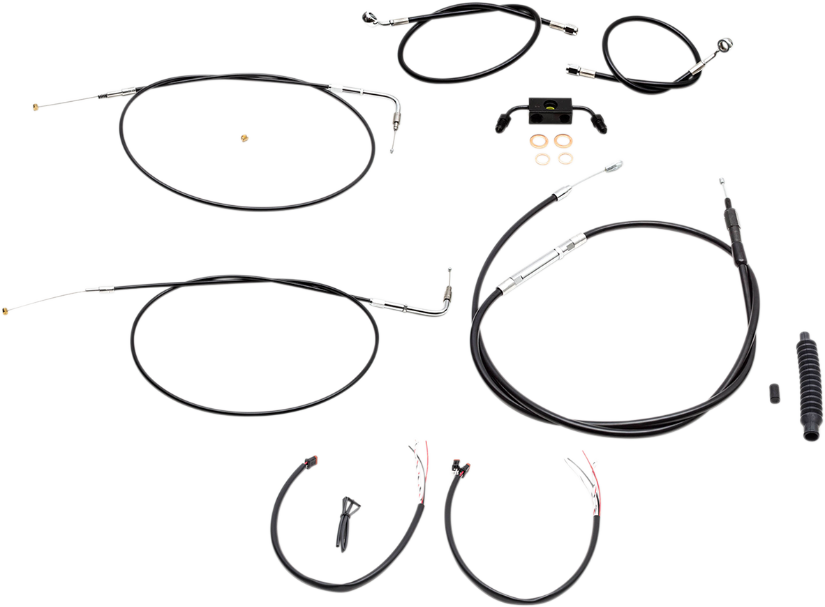 LA CHOPPERS Complete Black Vinyl Braided Handlebar Cable/Brake Line Kit - 18"-20" Handlebars - '12-'17 FXDB/C LA-8211KT2-19B