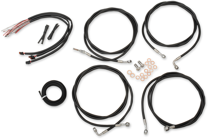 LA CHOPPERS Complete Black Vinyl Braided Handlebar Cable/Brake Line Kit - 18"-20" Handlebars - '17-'20 FL LA-8054KT2-19B
