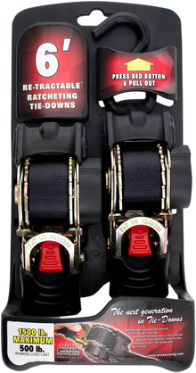 ERICKSON Retractable Ratchet Tie-Downs - 6' - Black 34413
