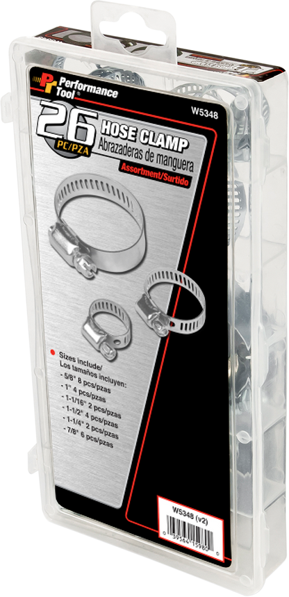 PERFORMANCE TOOL Hose Clamps - Assortment - 26-Piece W5348