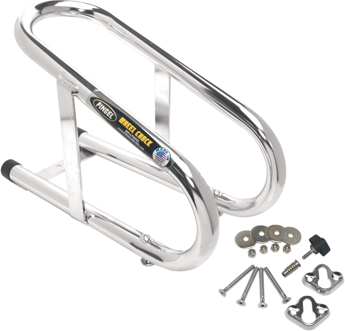 PINGEL Wheel Chock - Removable - Chrome - 3-1/2" WC350