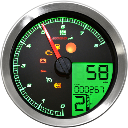 KOSO NORTH AMERICA Multi-Function Speedometer/Tachometer - HD-04 - Chrome BA051201