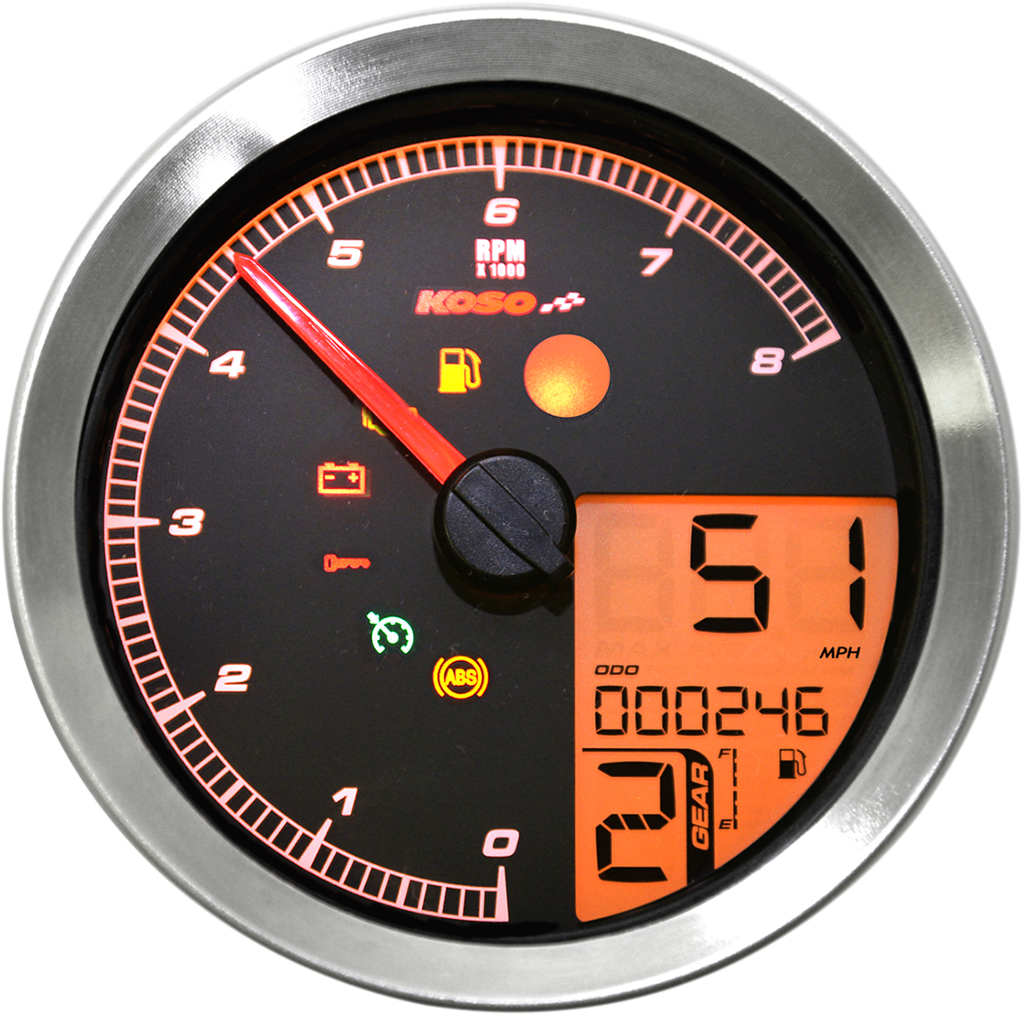 KOSO NORTH AMERICA Multi-Function Speedometer/Tachometer - HD-04 - Chrome BA051221