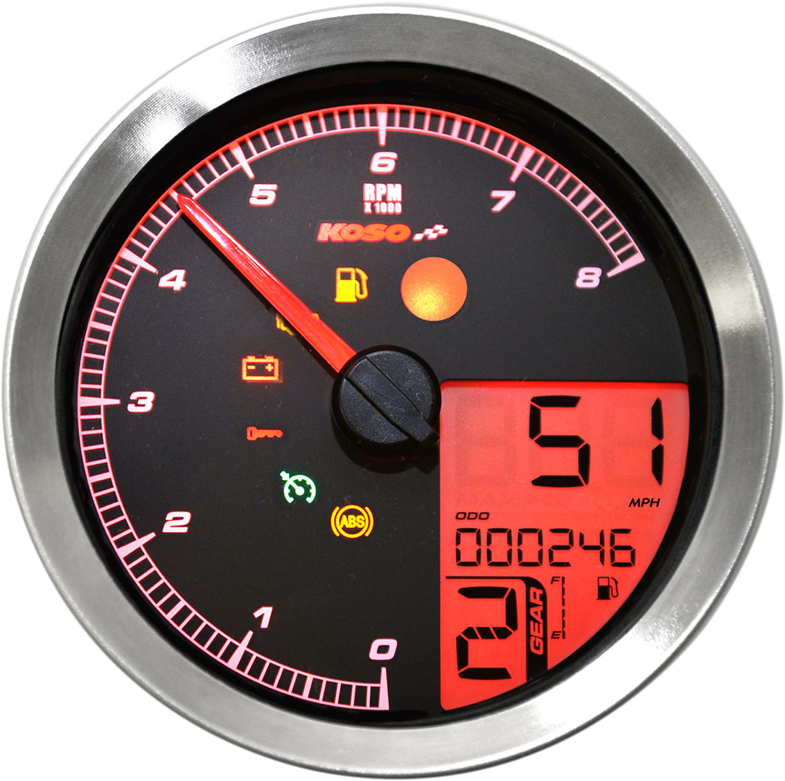 KOSO NORTH AMERICA Multi-Function Speedometer/Tachometer - HD-04 - Chrome BA051221