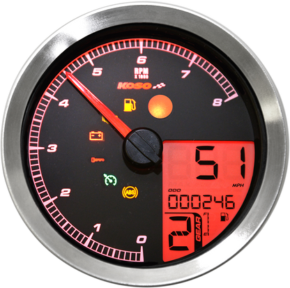 KOSO NORTH AMERICA Multi-Function Speedometer/Tachometer - HD-04 - Chrome BA051221