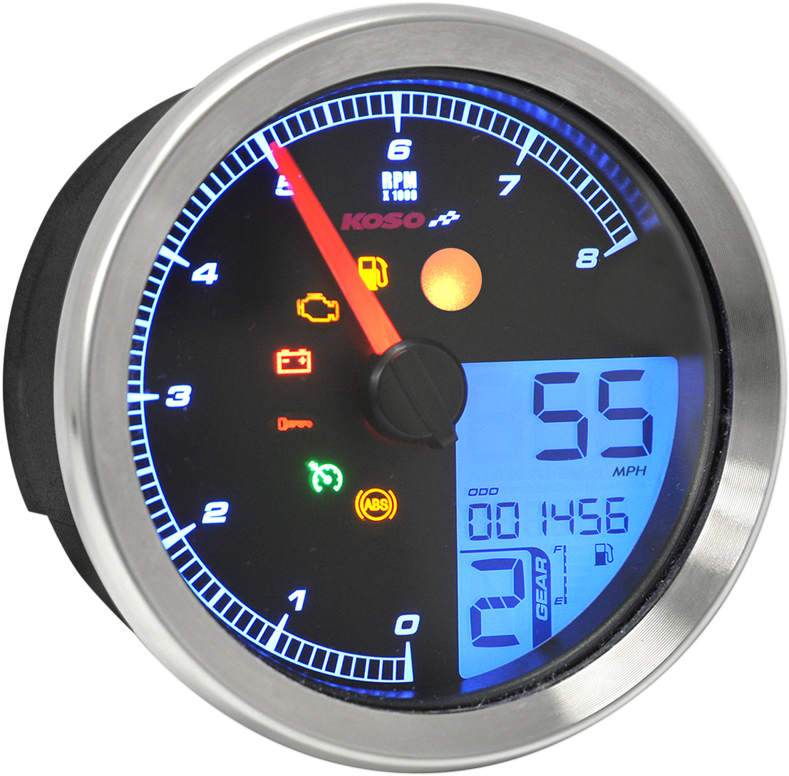 KOSO NORTH AMERICA Multi-Function Speedometer/Tachometer - HD-04 - Chrome BA051221