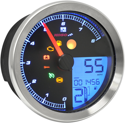 KOSO NORTH AMERICA Multi-Function Speedometer/Tachometer - HD-04 - Chrome BA051221