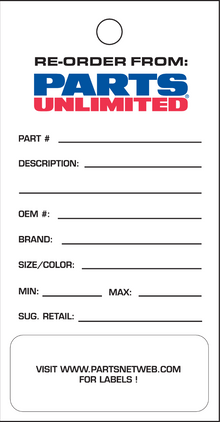PROMOTIONAL ITEMS VENDOR Reorder Cards - Parts Unlimited DIS50
