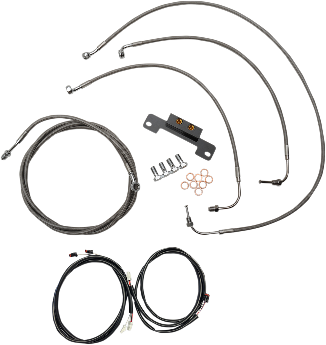 LA CHOPPERS Complete Plug-and-Play Cable Kit - 15" - 17" Handlebars - '17-'19 Touring - Stainless LA-8055KT3-16