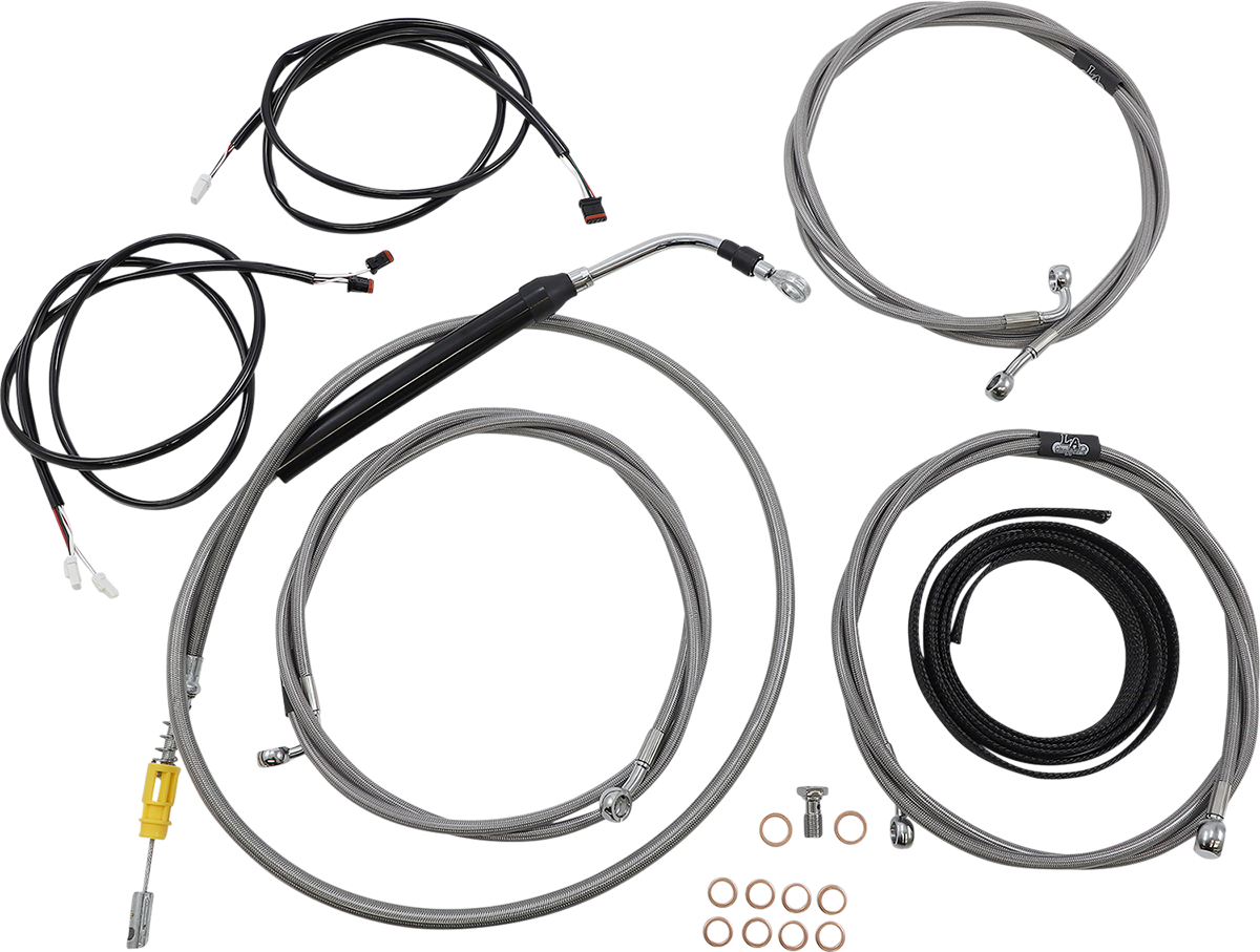 LA CHOPPERS Complete Plug-and-Play Cable Kit - 15" - 17" Handlebars - '21-'22 FLH - ABS - Stainless LA-8056KT3-16