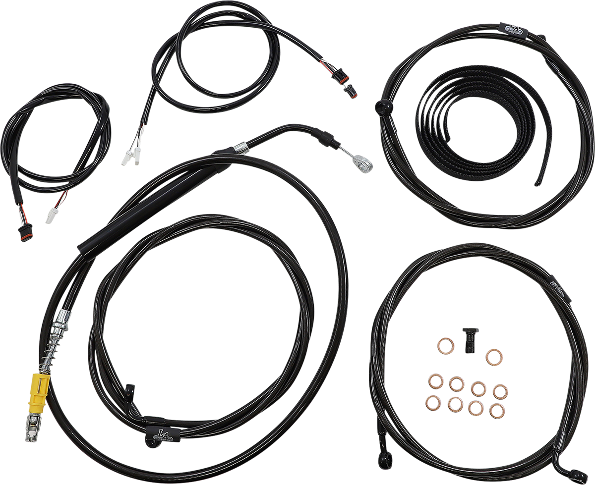 LA CHOPPERS Complete Plug-and-Play Cable Kit - 15" - 17" Handlebars - '21-'22 FLH - ABS - Black LA-8056KT3-16B