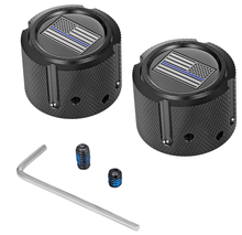 FIGURATI DESIGNS Axle Nut Cover - Front - Stainless Steel - Stainless Steel - Blue Line Flag - Black FD71-FAC-BK