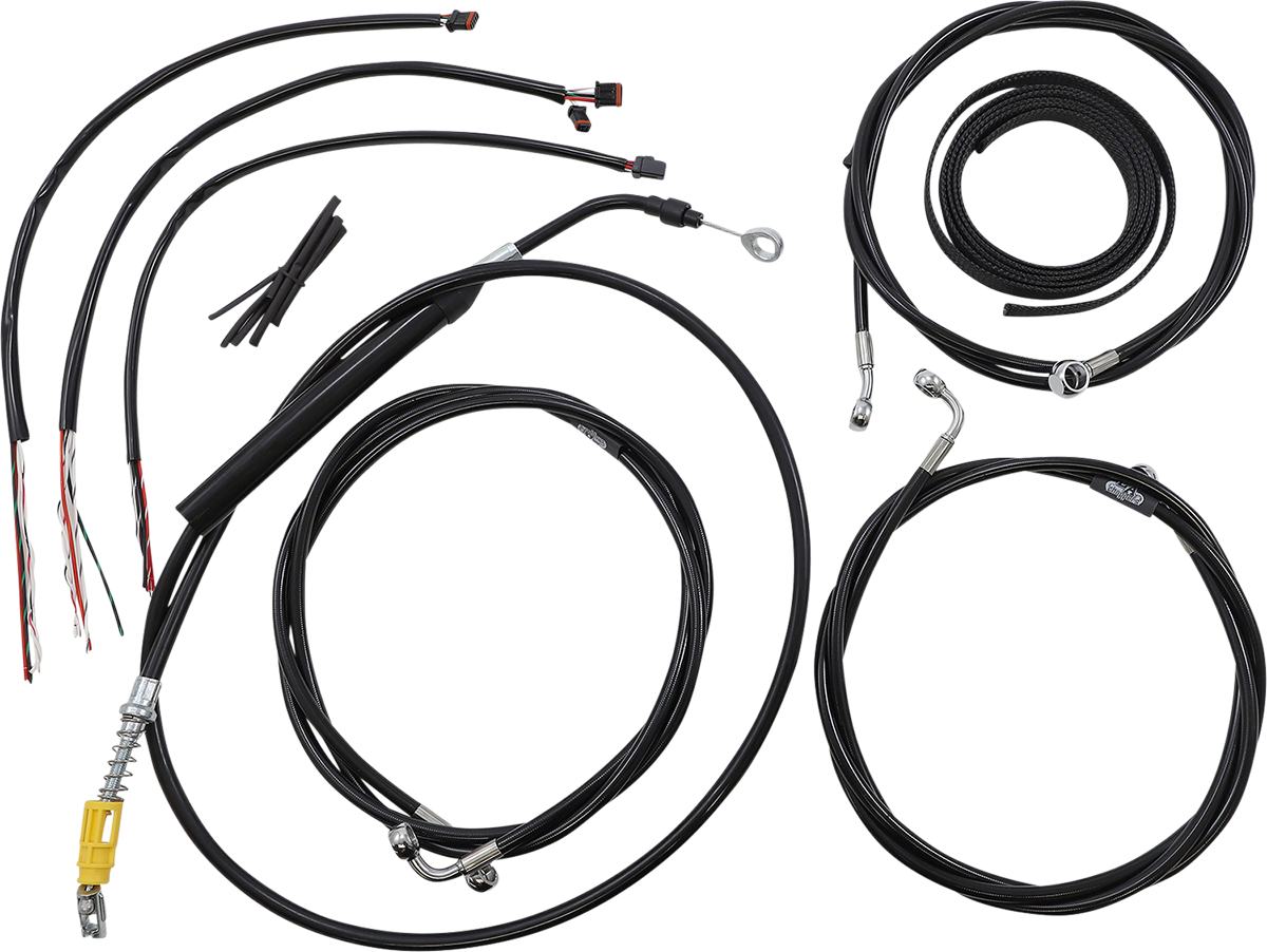LA CHOPPERS Complete Black Vinyl Braided Handlebar Cable/Brake Line Kit - 15"-17" Handlebars - '21-'22 Touring LA-8058KT2-16B