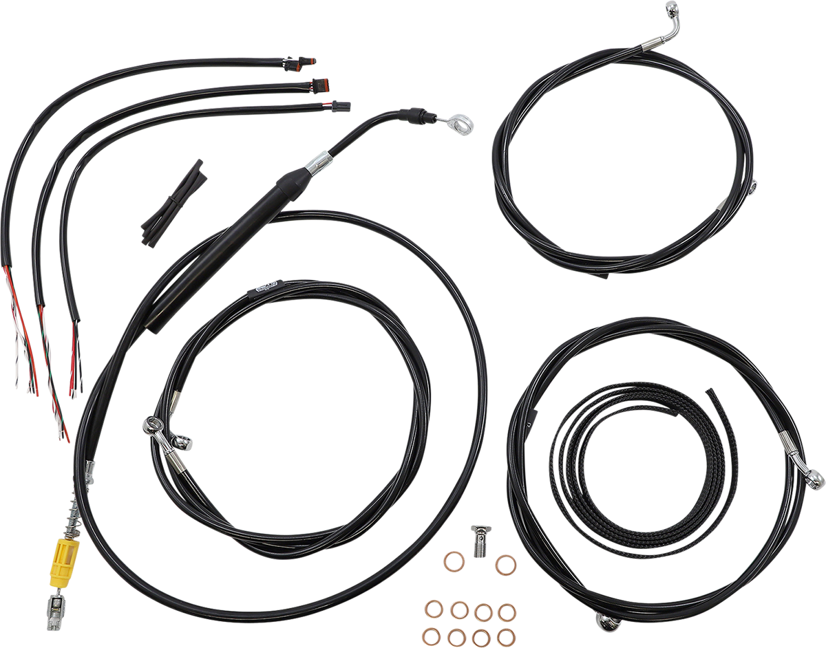 LA CHOPPERS Complete Black Vinyl Braided Handlebar Cable/Brake Line Kit - 18"-20" Handlebars - '21-'22 Touring LA-8058KT2-19B