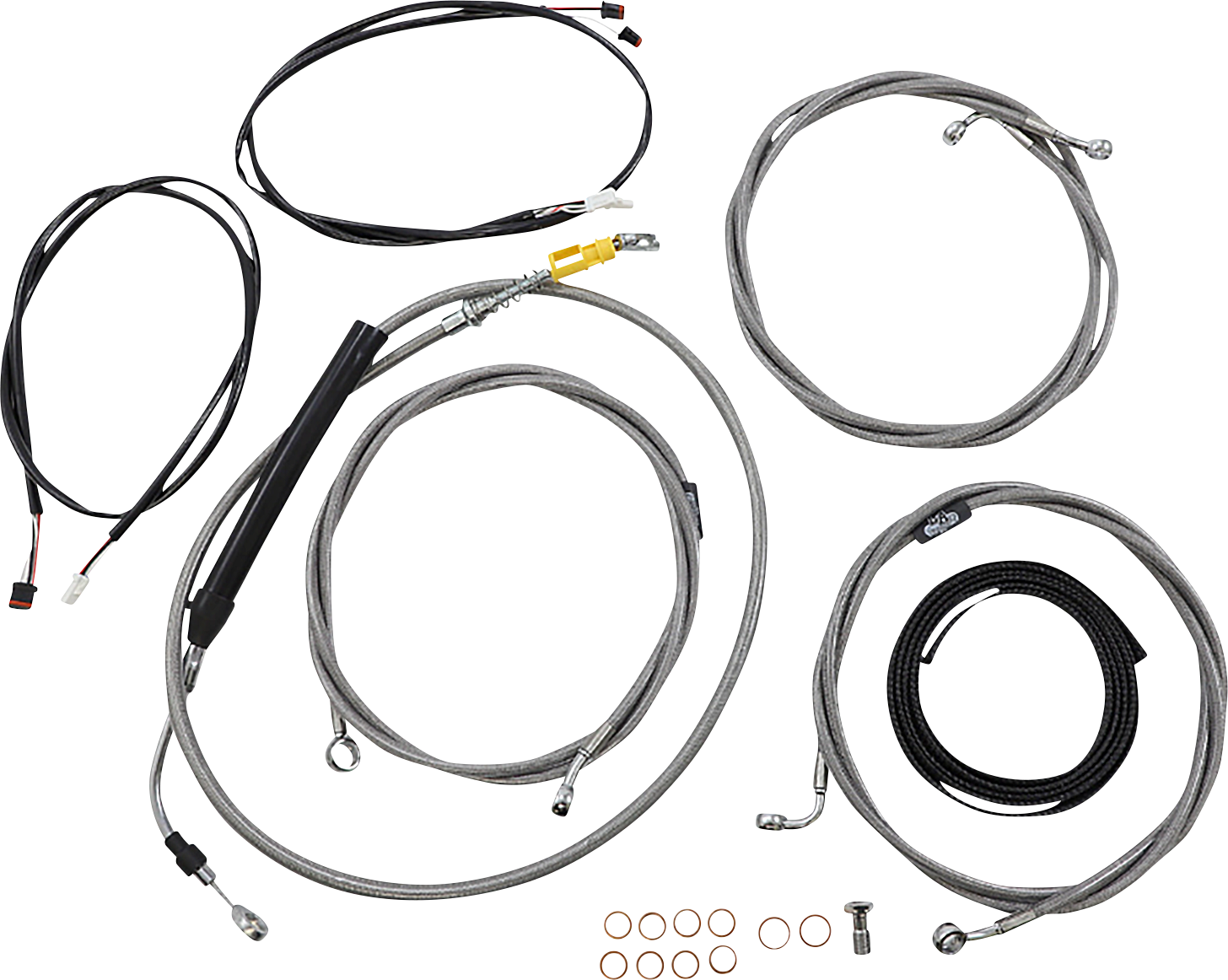 LA CHOPPERS Complete Plug-and-Play Cable Kit - 15" - 17" Handlebars - '21-'22 FLTR - ABS - Stainless LA-8058KT3-16