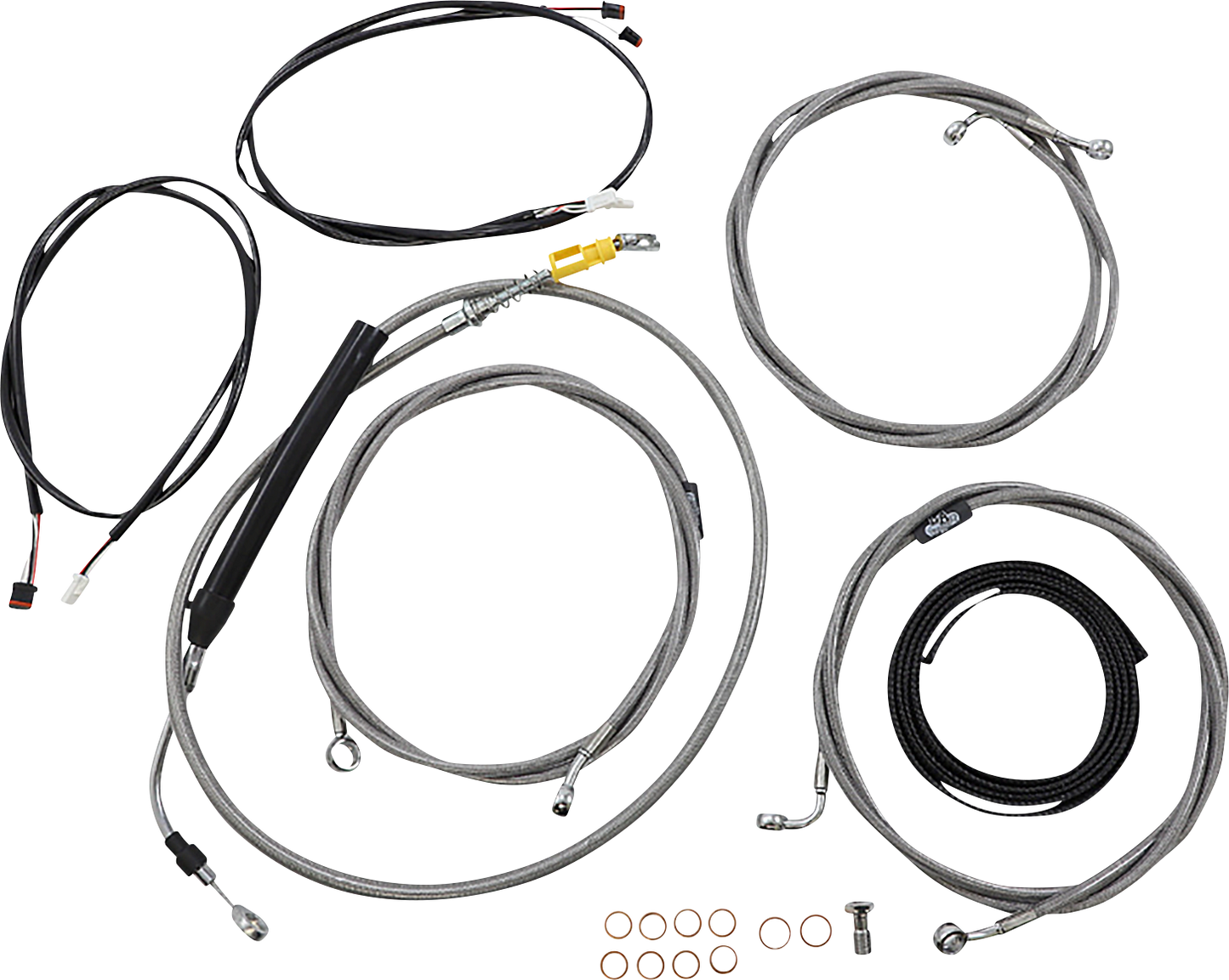 LA CHOPPERS Complete Plug-and-Play Cable Kit - 12" - 14" Handlebars - '21-'22 FLTR - ABS - Stainless LA-8058KT3-13