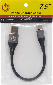 RIDEPOWER USB to USB-C Cable - Charger - Single-End - 7-1/2" RPUSBUSBC75