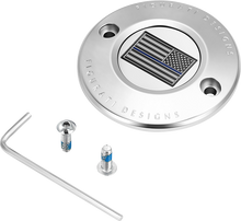 FIGURATI DESIGNS Timing Cover - 2 Hole - Blue Line American Flag - Stainless Steel FD70-TC-2H-SS