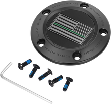 FIGURATI DESIGNS Timing Cover - 5 Hole - Green Line American Flag - Black FD72-TC-5H-BLK