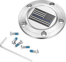 FIGURATI DESIGNS Timing Cover - 5 Hole - Blue Line American Flag - Stainless Steel FD70-TC-5H-SS