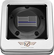 FIGURATI DESIGNS Timing Cover - 5 Hole - Blue Line American Flag - Black FD71-TC-5H-BLK