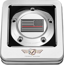 FIGURATI DESIGNS Timing Cover - 5 Hole - Red Line American Flag - Stainless Steel FD73-TC-5H-SS