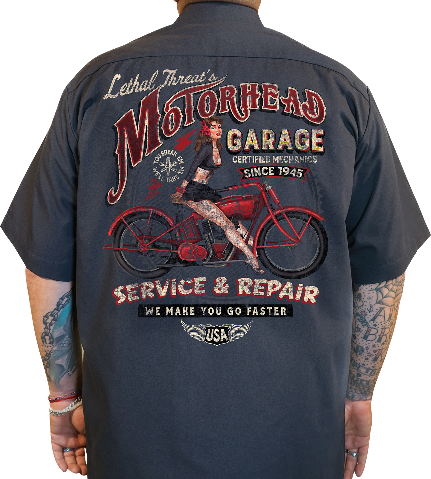 LETHAL THREAT Motorhead Garage Shop Shirt - Gray - Large DG60177L