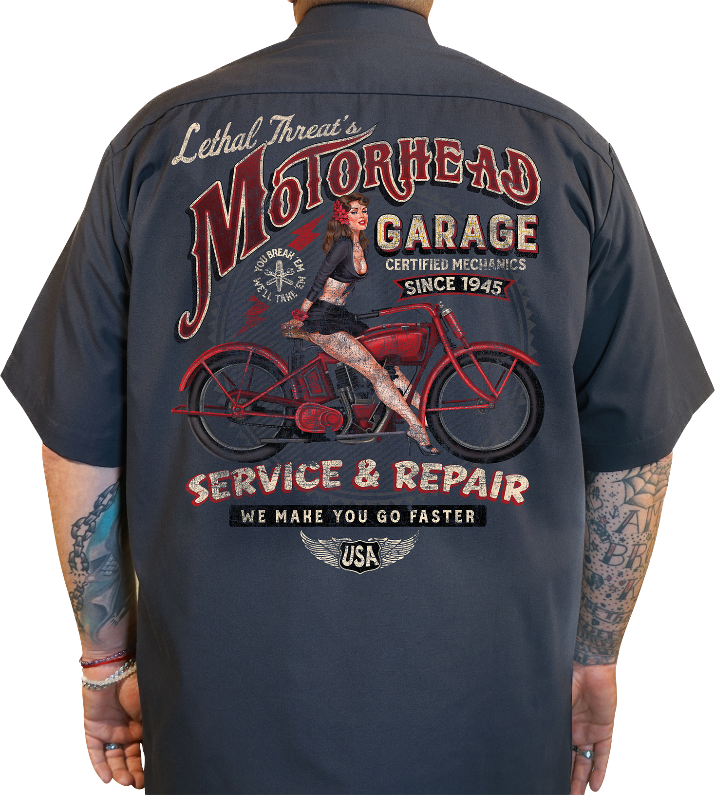 LETHAL THREAT Motorhead Garage Shop Shirt - Gray - XL DG60177XL
