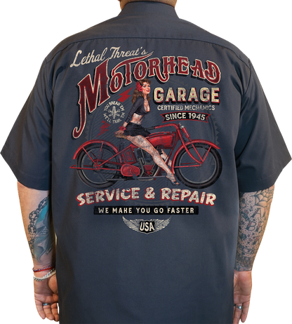 LETHAL THREAT Motorhead Garage Shop Shirt - Gray - 2XL DG60177XXL